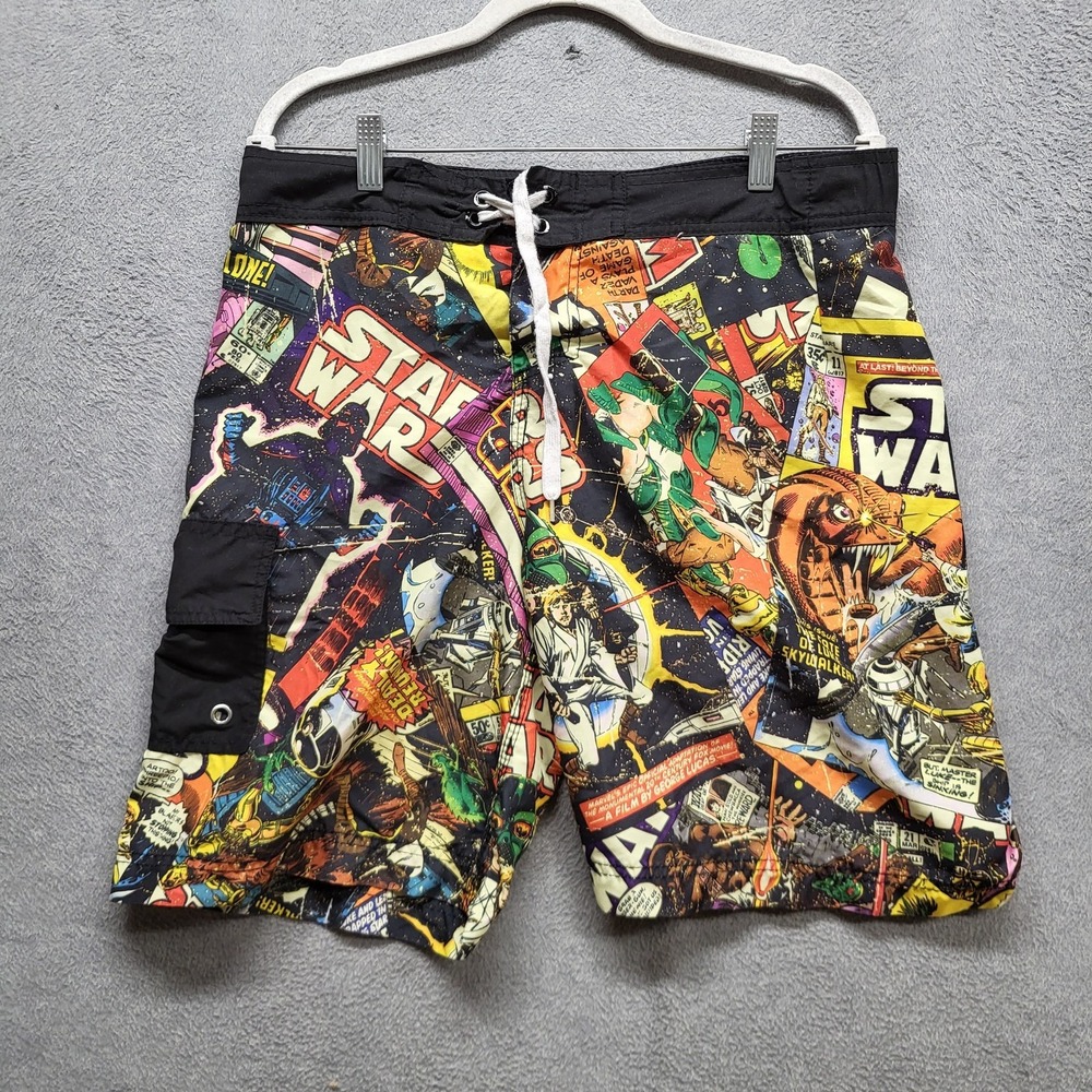 Star Wars Men Shorts 30 Multicolor Graphic Print Swimwear Board Shorts Logo